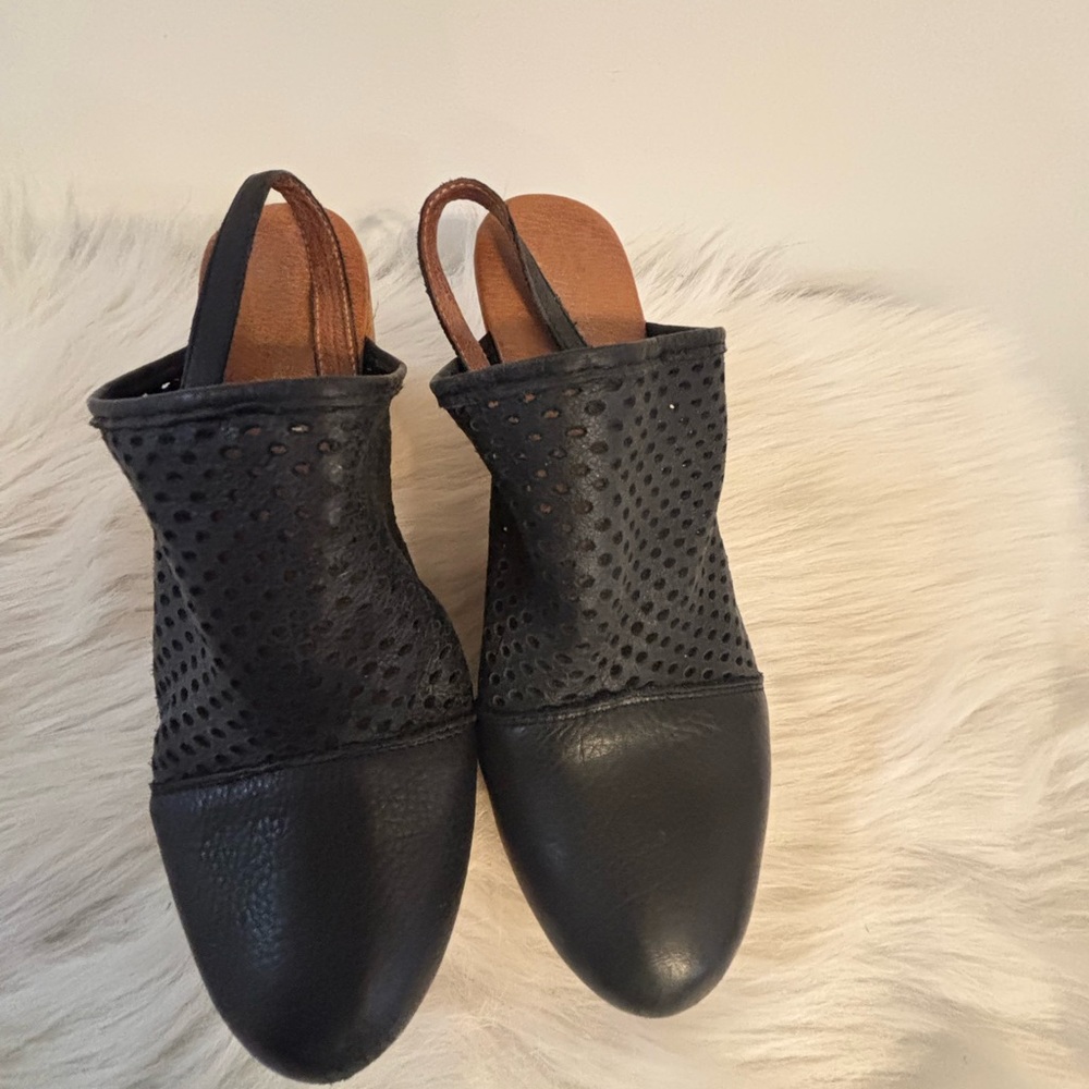 Free People Black Perforated Leather Mules
